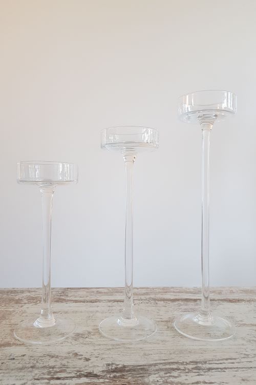 Stiklinės žvakidės ant kojos - stiklinių žvakidžių nuoma - Asta Deco
